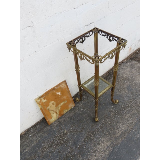 Metal Victorian Onyx Top Two Tiers Flower Statue Stand Pedestal Table 6343 For Sale - Image 7 of 17