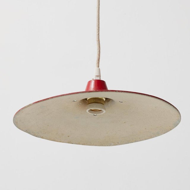 Antique French Hanging Lamp in Red Lacquered Metal For Sale - Image 3 of 11