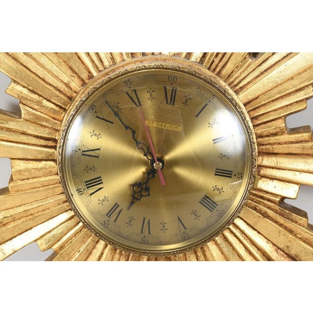 1960s Vintage Hollywood Regency Sunburst Wall Clock with Kienzle Movement from Electrica, Germany, 1960s For Sale - Image 5 of 8