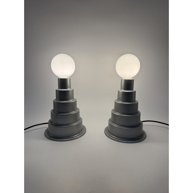 Table Lamp *Prototype by a Berlin lamp designer from the 1960s/1970s *Stepped/cake-shaped aluminum base *Pressed from a...