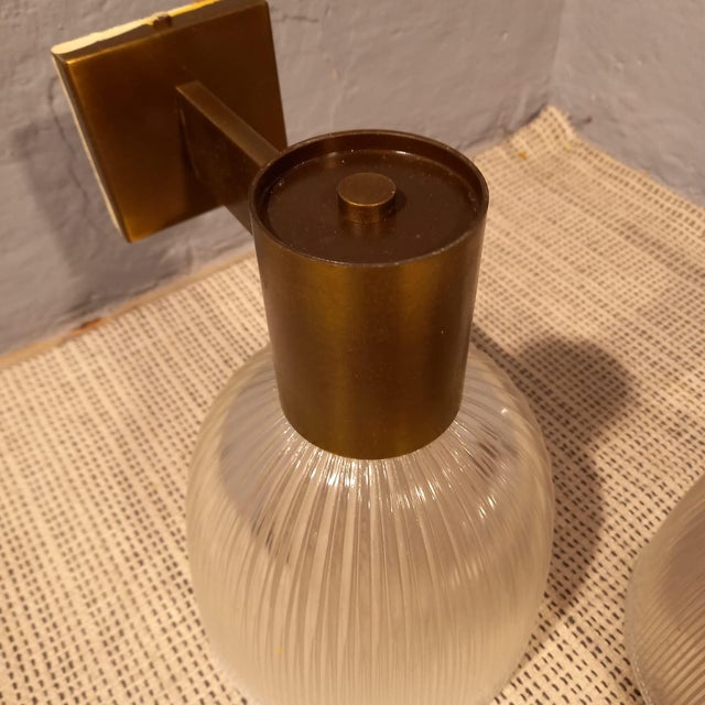 Brass Wall Lamps with Ribbed Glass from Fidenza Vetraria in the Style of Azucena, 1950s, Set of 2 For Sale - Image 9 of 10