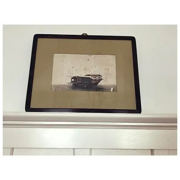 Chinoiserie 19th Century Chinese Nautical Framed Pith Rice Paper Watercolor For Sale - Image 3 of 5