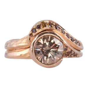 Early 21st Century Colored Diamond 18K Wedding Set Size 5