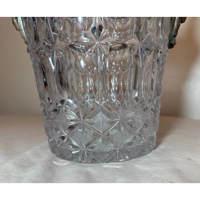 Early 20th Century Big Antique Nickel Plate Bronze Crystal Glass Champagne Wine Chiller Ice Bucket For Sale - Image 12 of 16