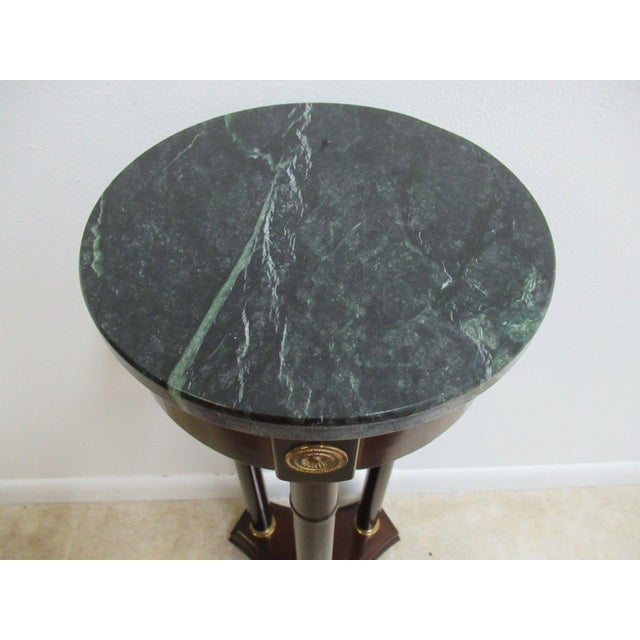 Mahogany Bombay Company Neoclassical Marble Top Pedestal End Table