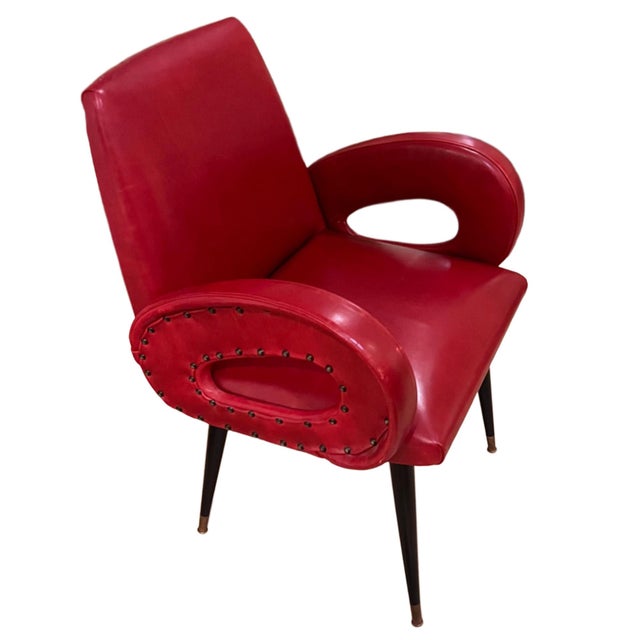 Mid-Century Modern Italian Red Leather Armchairs, 1950s, Set of 2 For Sale - Image 3 of 6