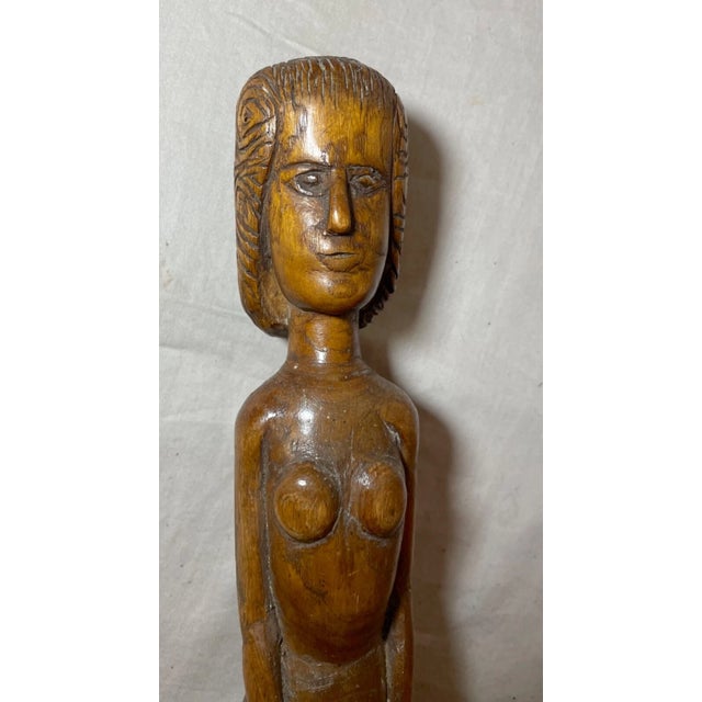 Vintage 1940 French World War 2 Pow Nude Eve Hand Carved Walking Stick Cane For Sale - Image 10 of 17