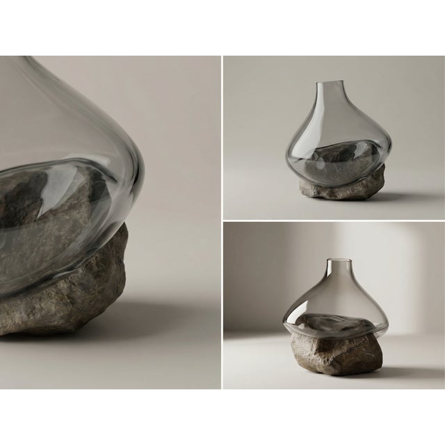 Contemporary Housewarming Gift Crystal Vase With Natural Stone – One of a Kind Sculptural Decor For Sale - Image 3 of 7