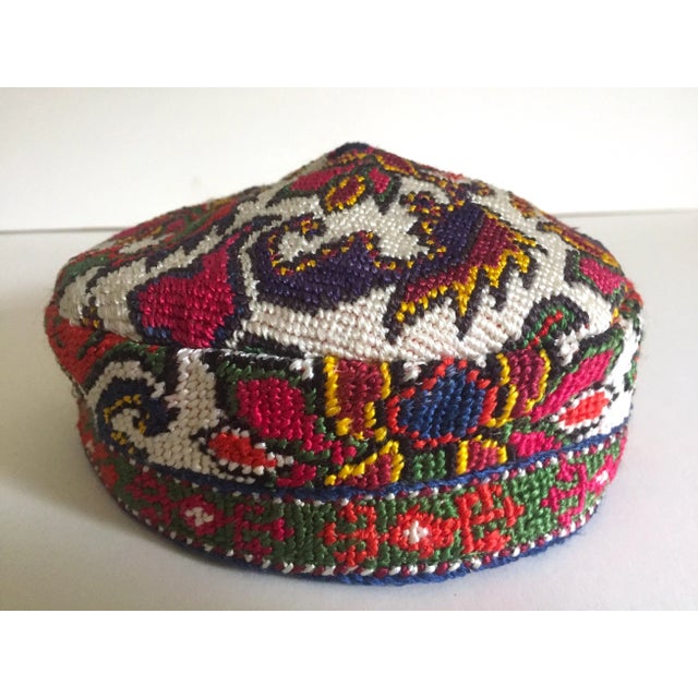 Vintage Uzbek Afghani Turkmen Hand Embroidered Tribal Hats Collection - 3pc For Sale In Kansas City - Image 6 of 10