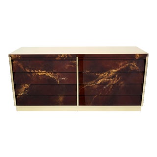 1970s Maison Jansen Golden Lacquer Brass Commode For Sale