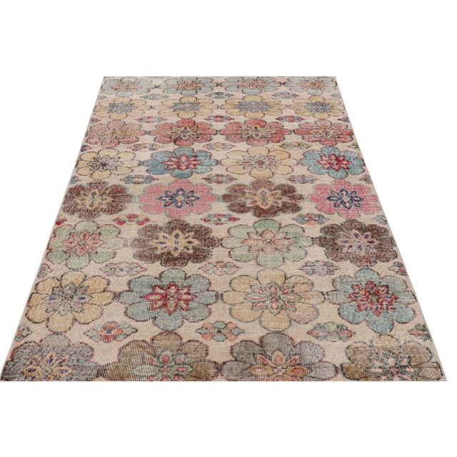 1960s Vintage Zeki Müren Rug With Polychromatic Floral Medallions From Rug & Kilim For Sale - Image 5 of 8