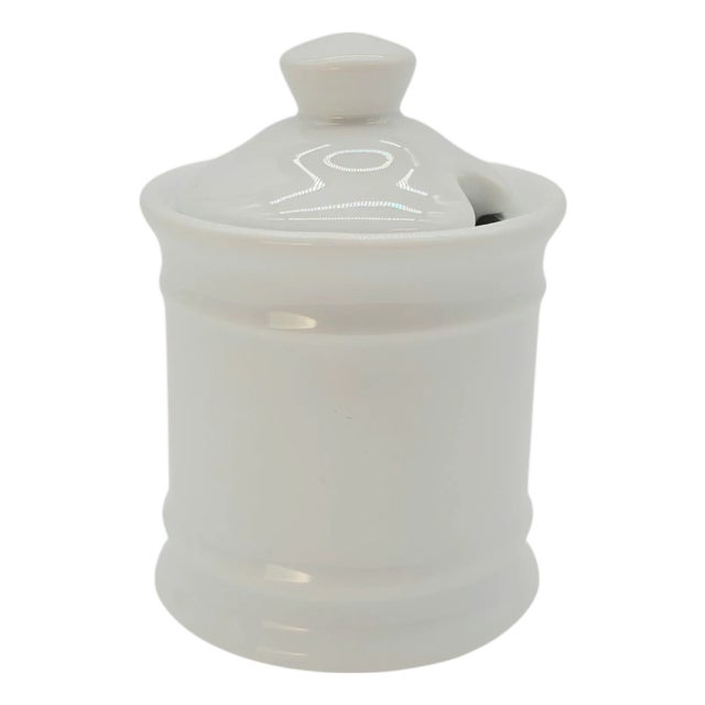 Apilco White Porcelain Mustard Pot With Lid — Williams Sonoma French Tableware For Sale