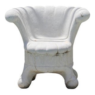 Vintage Weathered Cement Shell Form Garden Chair or Planter Chair, Extremely Heavy, 33” High For Sale