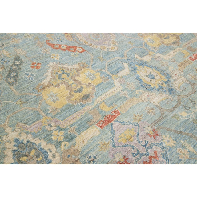 Textile Apadana's Modern Sultanabad Allover Designed Wool Rug Handmade in Light Blue For Sale - Image 7 of 10