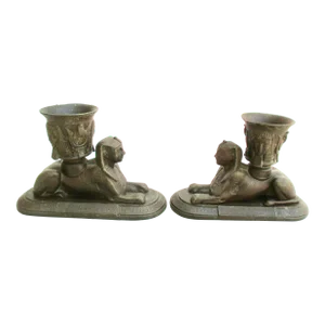 Egyptian Revival Sphinx's Candlesticks Vintage 1920s- Pair of 2