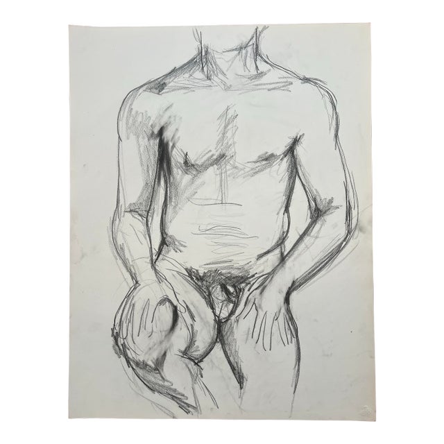 Barbara Beck Figurative Nude Charcoal Sketch on Paper 1970s For Sale