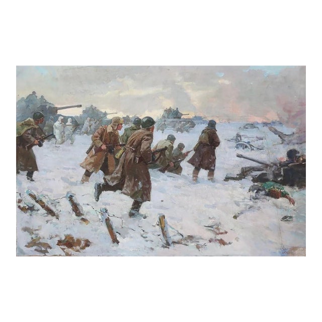 Soviet Army Battle Oil Painting by Grigory Minsky (Minsky G.S., born 1912) For Sale