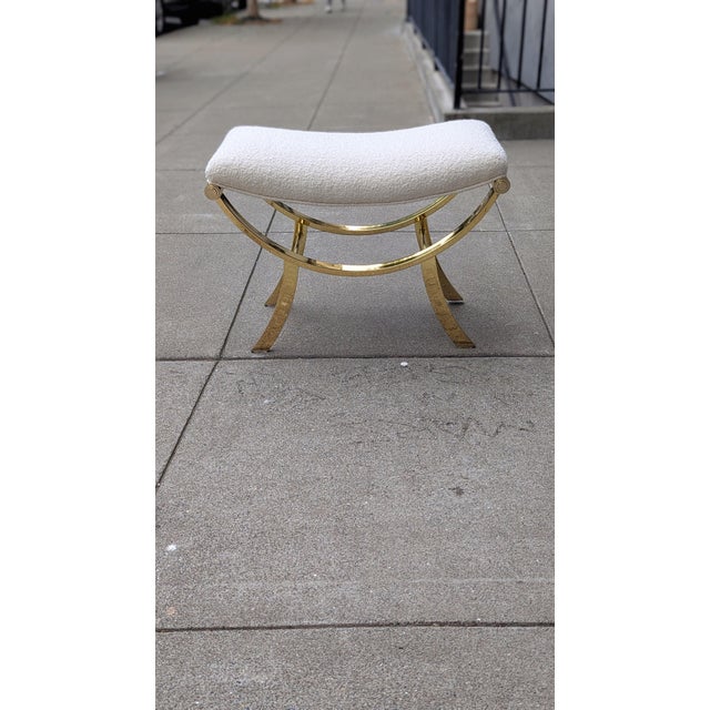 Mid-Century Italian Vanity Stool | Brass Frame & Bouclé Seat | Vintage Glam Seating For Sale - Image 9 of 9