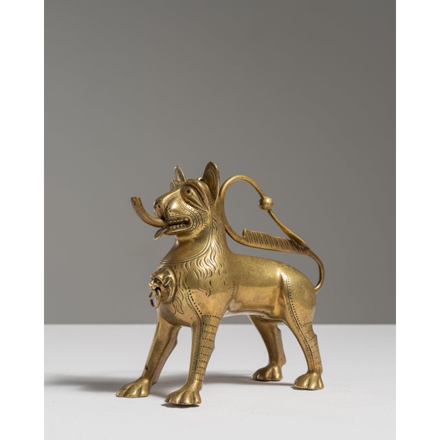 19th Century Brass Lion Aquamanile Oil Lamp For Sale In Greensboro - Image 6 of 15