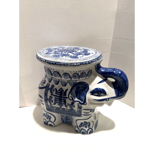 Ceramic Blue & White Chinoiserie Elephant Garden Seat 1980’s For Sale - Image 7 of 7