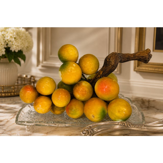Vintage Italian Alabaster Fruit Cluster Sculpture on Natural Driftwood – Hand-Carved Mid-Century Décor For Sale - Image 4 of 4
