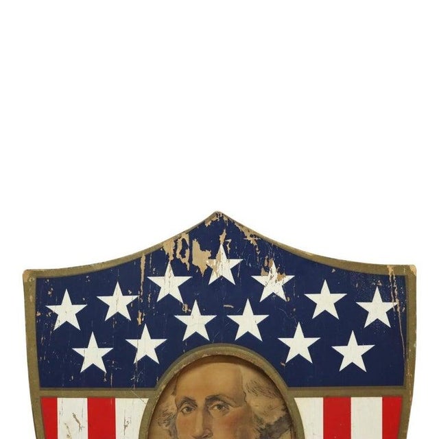 American Vintage Americana Wooden Shield Frame & 1904 Philadelphia Press Geo Washington For Sale - Image 3 of 12
