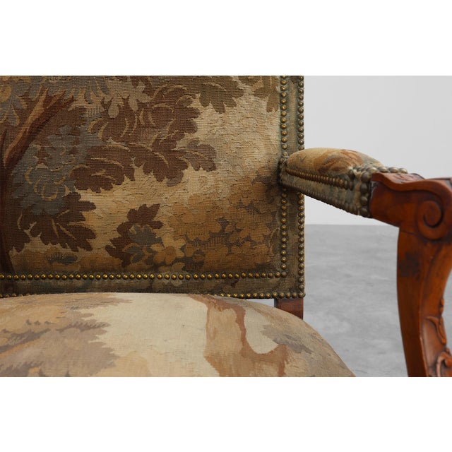 Carved Walnut Armchair with Cabriole Legs and Tapestry Upholstery, France, 1880 For Sale - Image 14 of 18