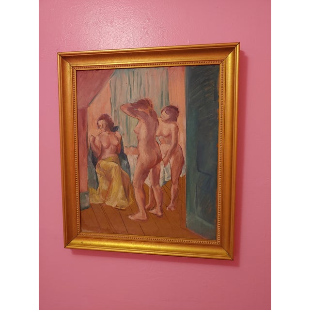 Here's a fine example of Marguerite Kumm's (1902-1992) work that features a trio of nudes in a bathing area. Kumm was...