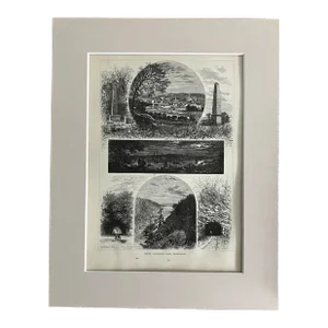 Antique 1874 Wood Engraving, "New London and Norwich " Connecticut in 11x14 Mat