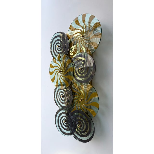 Mid-Century Modern Contemporary Pair of Brass and Murano Glass Spiral Sconces, Italy For Sale - Image 3 of 14