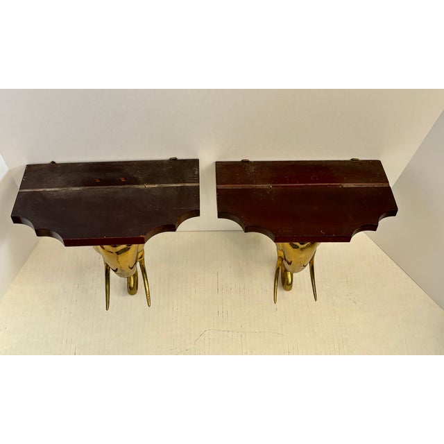 Mid 20th Century Pair Hollywood Regency Style Elephant Head Motif Brass Wall Brackets For Sale - Image 12 of 14