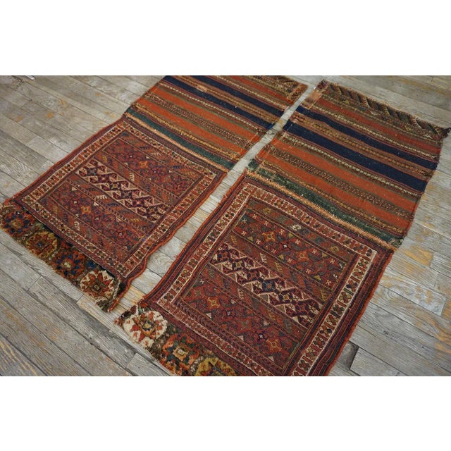 1900 - 1909 1900s Blue Navy Geometric Tribal Antique Pair of Persian Sumak Carpets 1'8" X 3'5" Woven Wool Rugs For Sale - Image 5 of 10