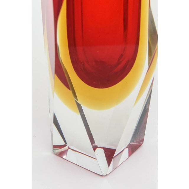 Red Vintage Murano Alessandro Mandruzzato Faceted Red, Yellow Sommerso Glass Vase For Sale - Image 8 of 12