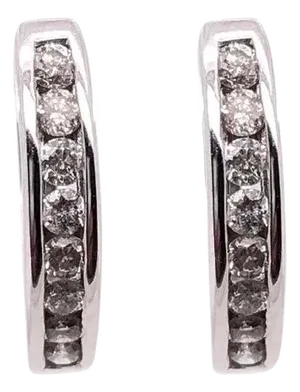 14 Karat White Gold Diamond Half Hoop Lever Back Earrings