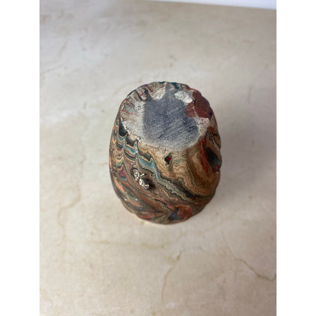 Vintage Marbled Porcelain Bud Vase in the Style of Nemadji or Ozark Pottery, Swirl Glaze Ceramic Vessel For Sale In Seattle - Image 6 of 8
