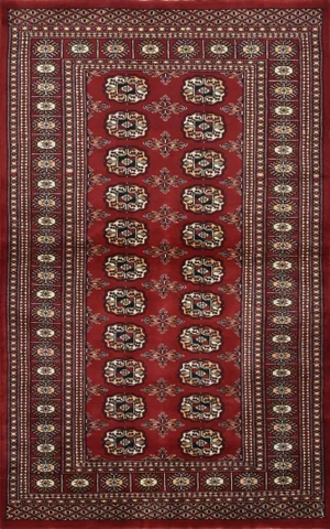 Bokhara Rug 3’1” X 5’2” Red Wool Traditional Tribal Hand-Knotted Oriental Carpet