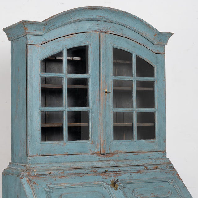 Early 19th Century Danish Blue Painted Pine Secretary Bureau For Sale - Image 6 of 16