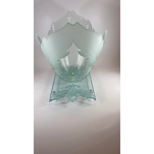 90’s Robert Guenther and George Luna Studio Art Glass Oval bowl with Double Cut-Out Signature Passion Leaf Design on cut-...