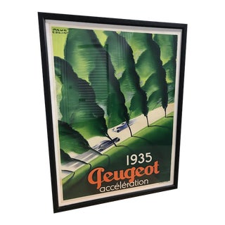 Original 1935 Peugeot Acceleration Paul Colin Original Poster, Framed For Sale