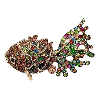 Bochic "Orient" Ruby, Emerald & Sapphire Brooch or Pendent Set In 18K Gold & Silver For Sale