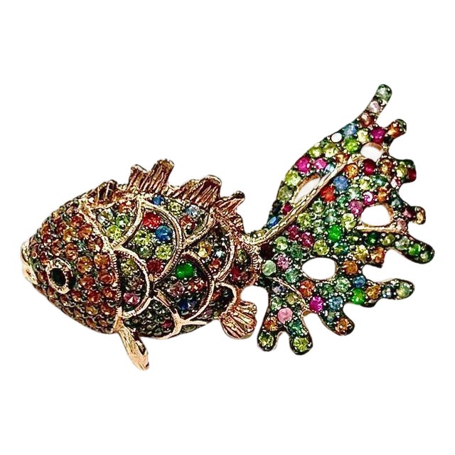 Bochic "Orient" Ruby, Emerald & Sapphire Brooch or Pendent Set In 18K Gold & Silver For Sale