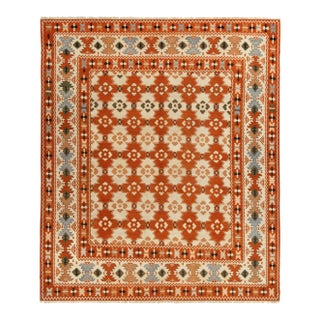 Handwoven Vintage Balkan Kilim Rug in Orange, Beige Tribal Geometric Pattern For Sale