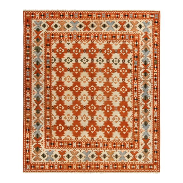 Handwoven Vintage Balkan Kilim Rug in Orange, Beige Tribal Geometric Pattern For Sale