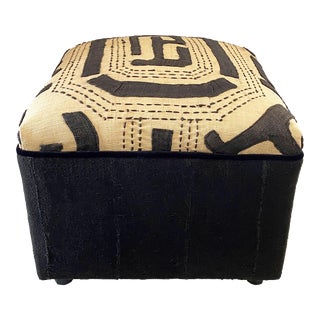 Square African Kuba Textile Ottoman W/ Mud Cloth For Sale