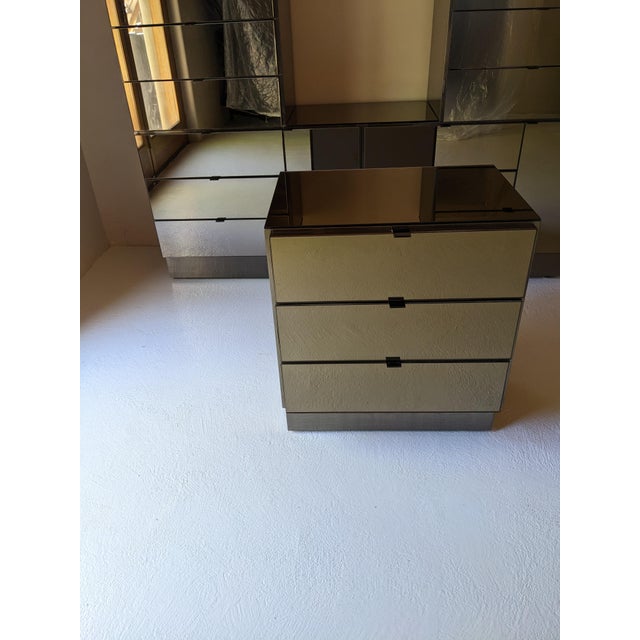 Mid-Century Modern 1980s Ello Gunmetal Stainless & Smoked Mirror Three Drawer Night Stand or Cabinet, Attributed For Sale - Image 3 of 7
