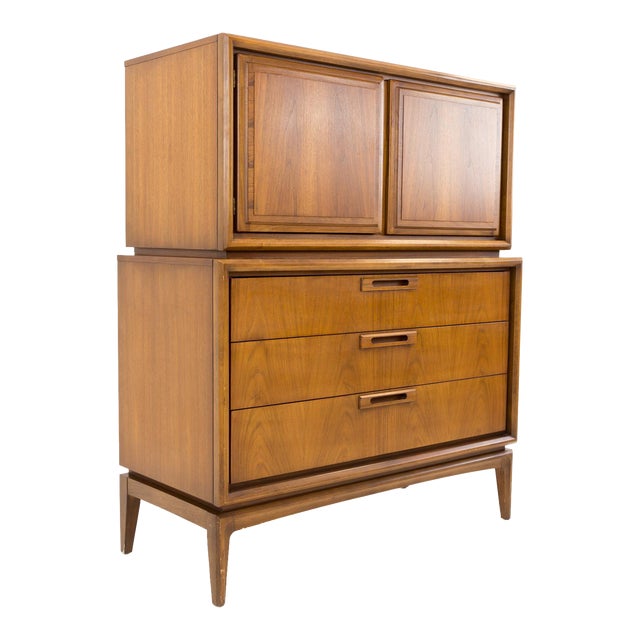 United Furniture Mid Century Walnut Highboy Dresser | Chairish