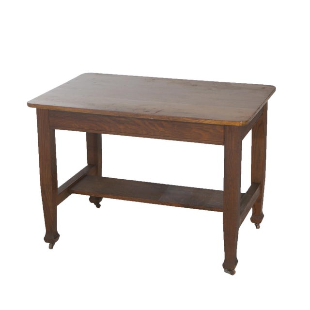Antique Roycroft Inspired Mission Oak Single Drawer Desk C1920 Measures - 36 1/4"h x 42 1/4"w x 28 1/4"d