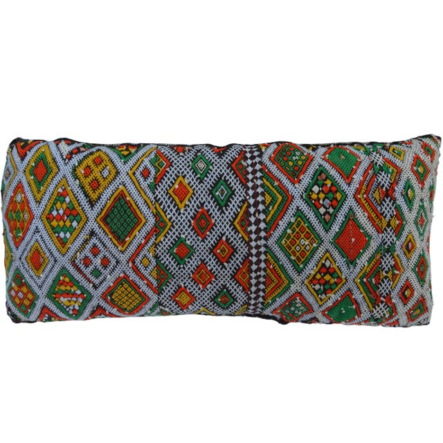 Moroccan Mid-Century Green & Orange Diamonds Moroccan Wool Pillow For Sale - Image 3 of 11
