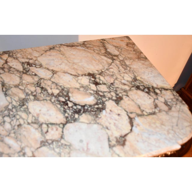 French 1900 Antique French Louis XVI Satinwood & Burl Walnut Marble Top Dresser For Sale - Image 3 of 13