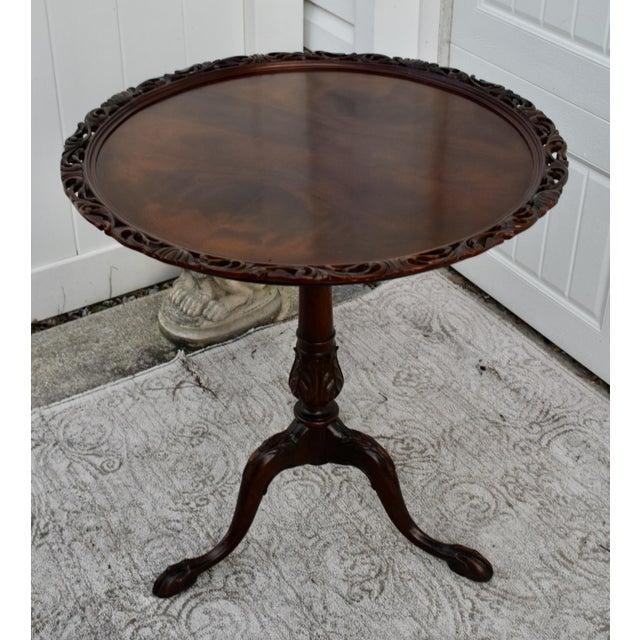 Mahogany Tilt Top Table Vintage Chippendale Pie Crust Edge Pedestal 3 Leg For Sale - Image 13 of 13